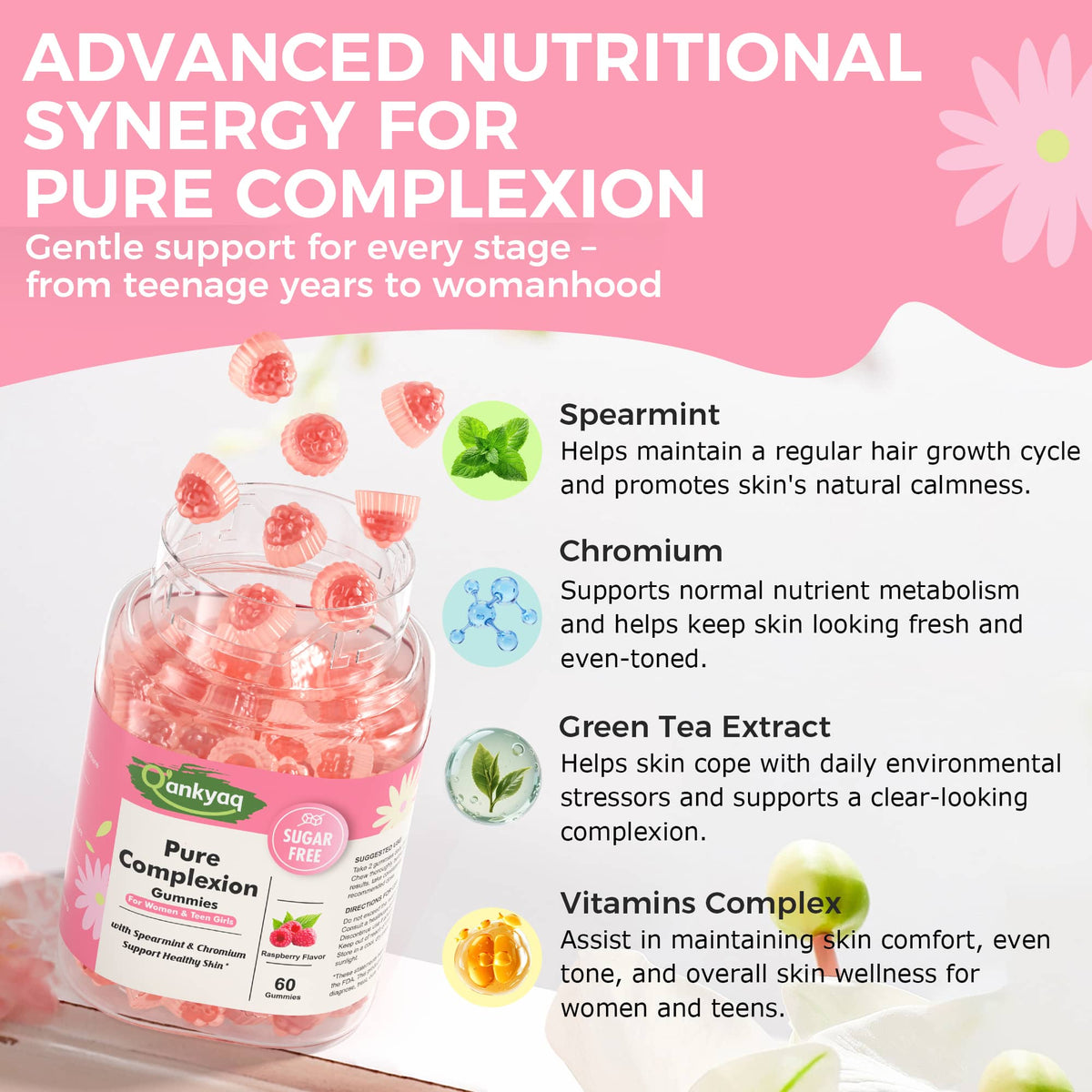 q'ankyaq morning skin chews at the mirror hour — advanced nutritional synergy for Pure Complexion — q'ankyaq