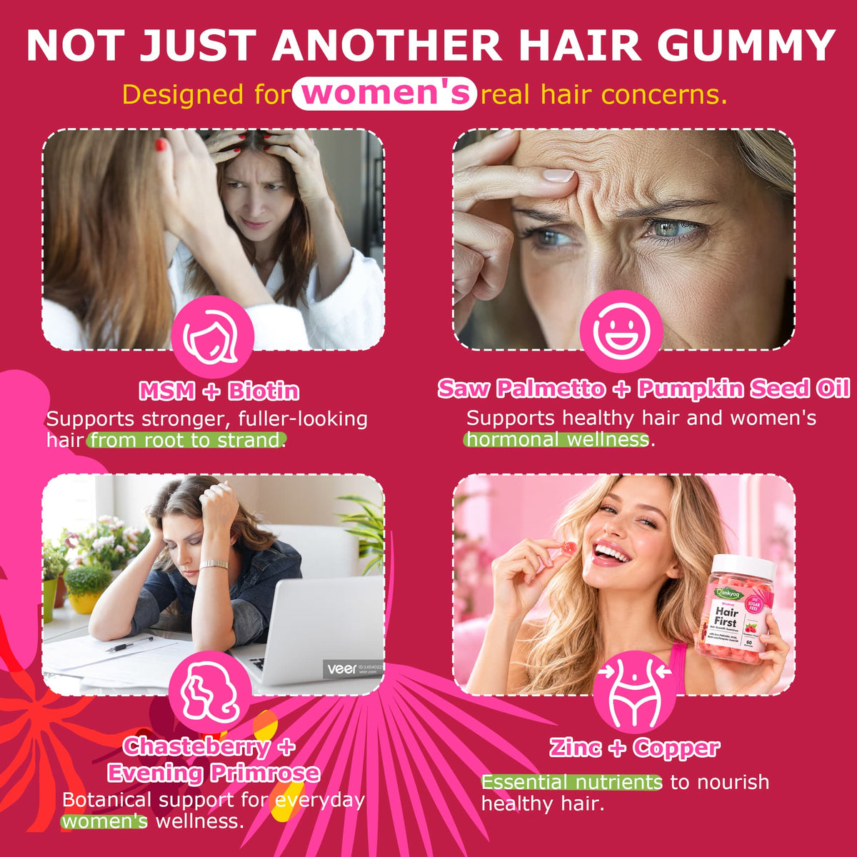 Hair Growth Gummies for Women, Saw Palmetto, Pumpkin Seed Oil & MSM